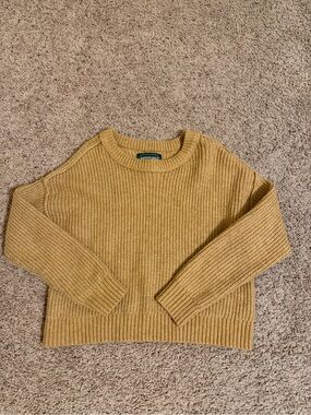 American Eagle Cozy Mustard Knit Cropped Crewneck Sweater